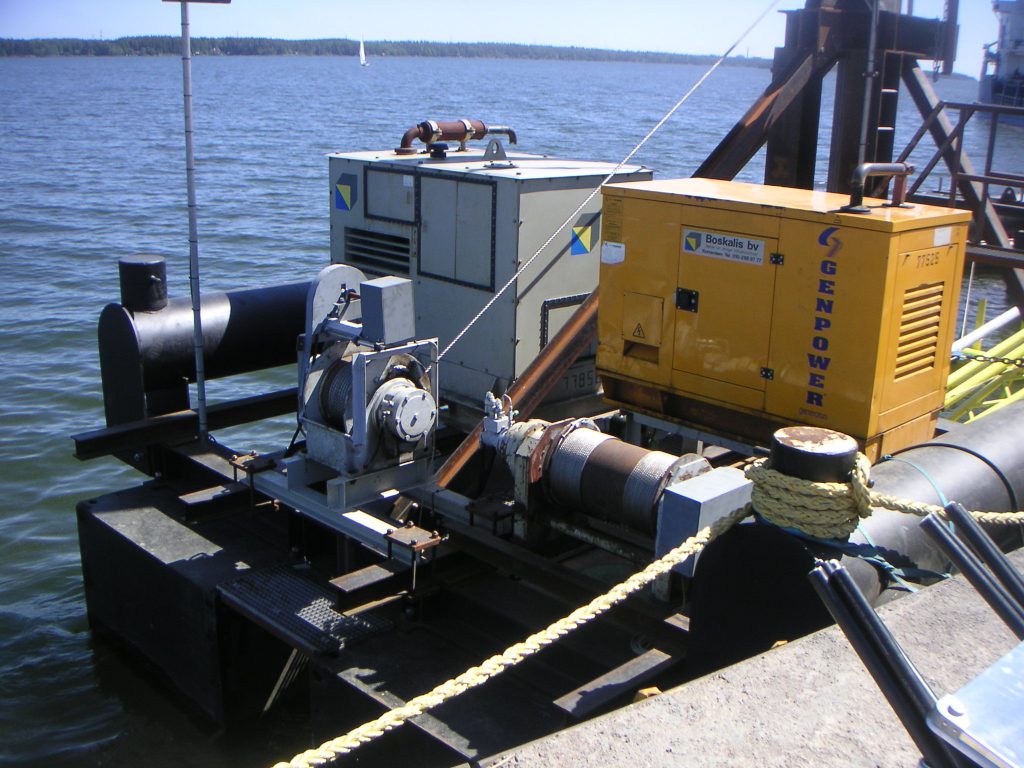 Winch moving the sensor up and down, following the seabed